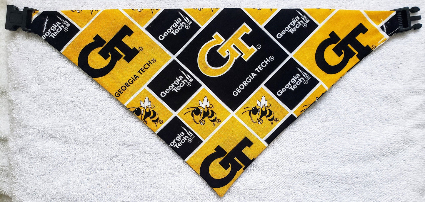 Clip on Dog Bandana With Buckle Pet Cat Bandanna Scarf Georgia Tech Yellow Jackets Buzz ncaa git Handmade to Order