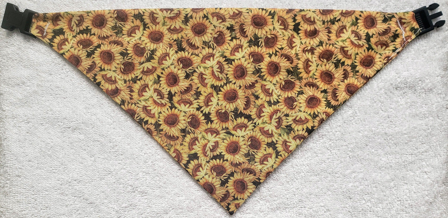 Clip on Dog Bandana With Buckle Pet Cat Bandanna Scarf Yellow Sunflowers Fall Harvest Handmade to Order