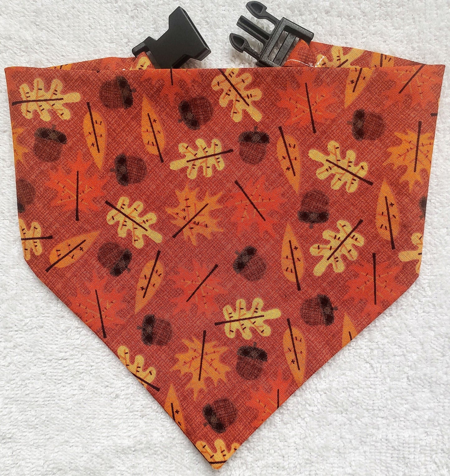 Acorns & Leaves Fall Autumn Harvest Thanksgiving Clip on Dog Bandana With Buckle Pet Cat Bandanna Handmade to Order