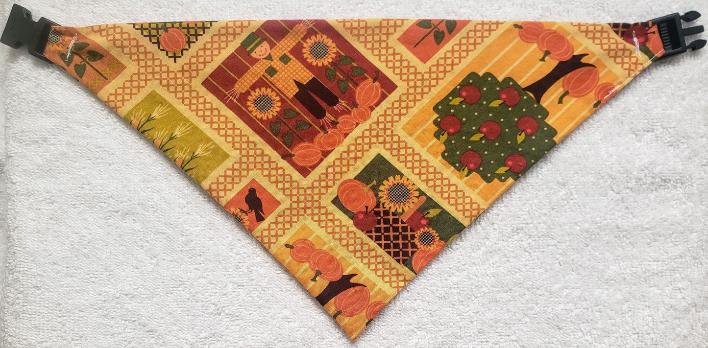 Scarecrows Fall Autumn Harvest Thanksgiving Clip on Dog Bandana With Buckle Pet Cat Bandanna Handmade to Order