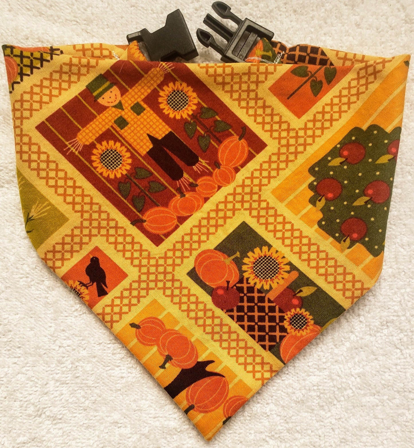 Scarecrows Fall Autumn Harvest Thanksgiving Clip on Dog Bandana With Buckle Pet Cat Bandanna Handmade to Order