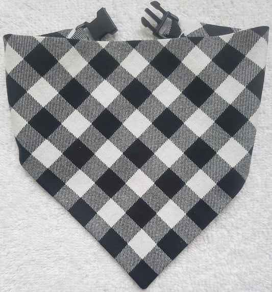 Mini White Buffalo Plaid Check Clip on Dog Bandana With Buckle Pet Cat Bandanna Handmade to Order