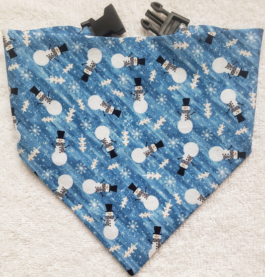 Snowman Christmas Winter Holiday Clip on Dog Bandana With Buckle Pet Cat Bandanna Handmade to Order