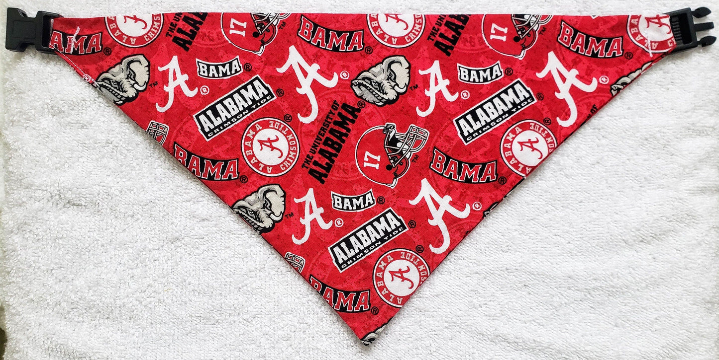 Clip on Dog Bandana With Buckle Pet Cat Bandanna Scarf University of Alabama Crimson Tide ncaa ua Handmade to Order