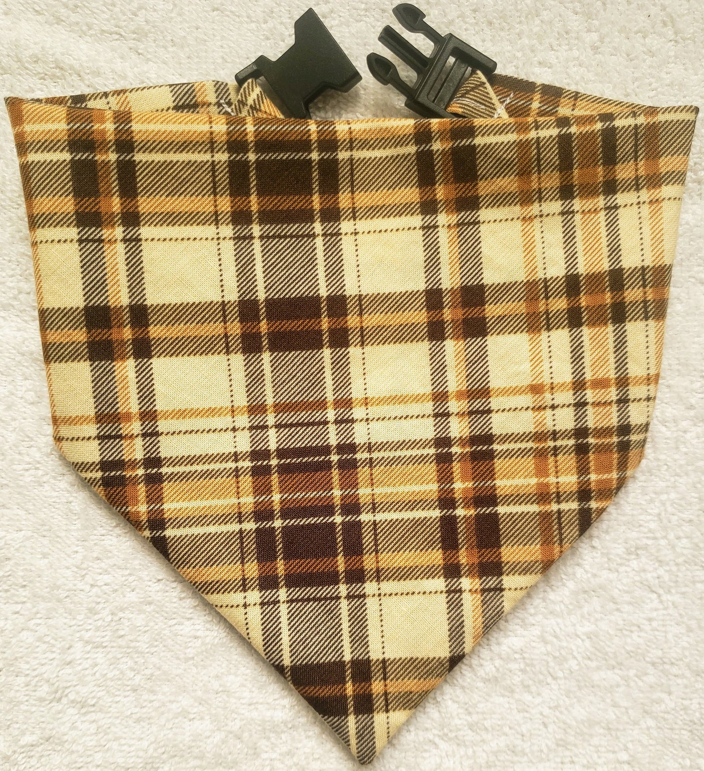 Brown Plaid Fall Autumn Harvest Clip on Dog Bandana With Buckle Pet Cat Bandanna Handmade to Order