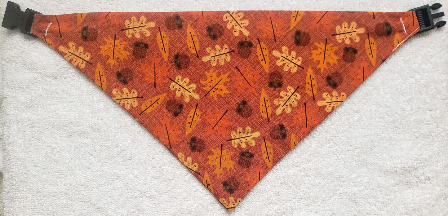 Acorns & Leaves Fall Autumn Harvest Thanksgiving Clip on Dog Bandana With Buckle Pet Cat Bandanna Handmade to Order