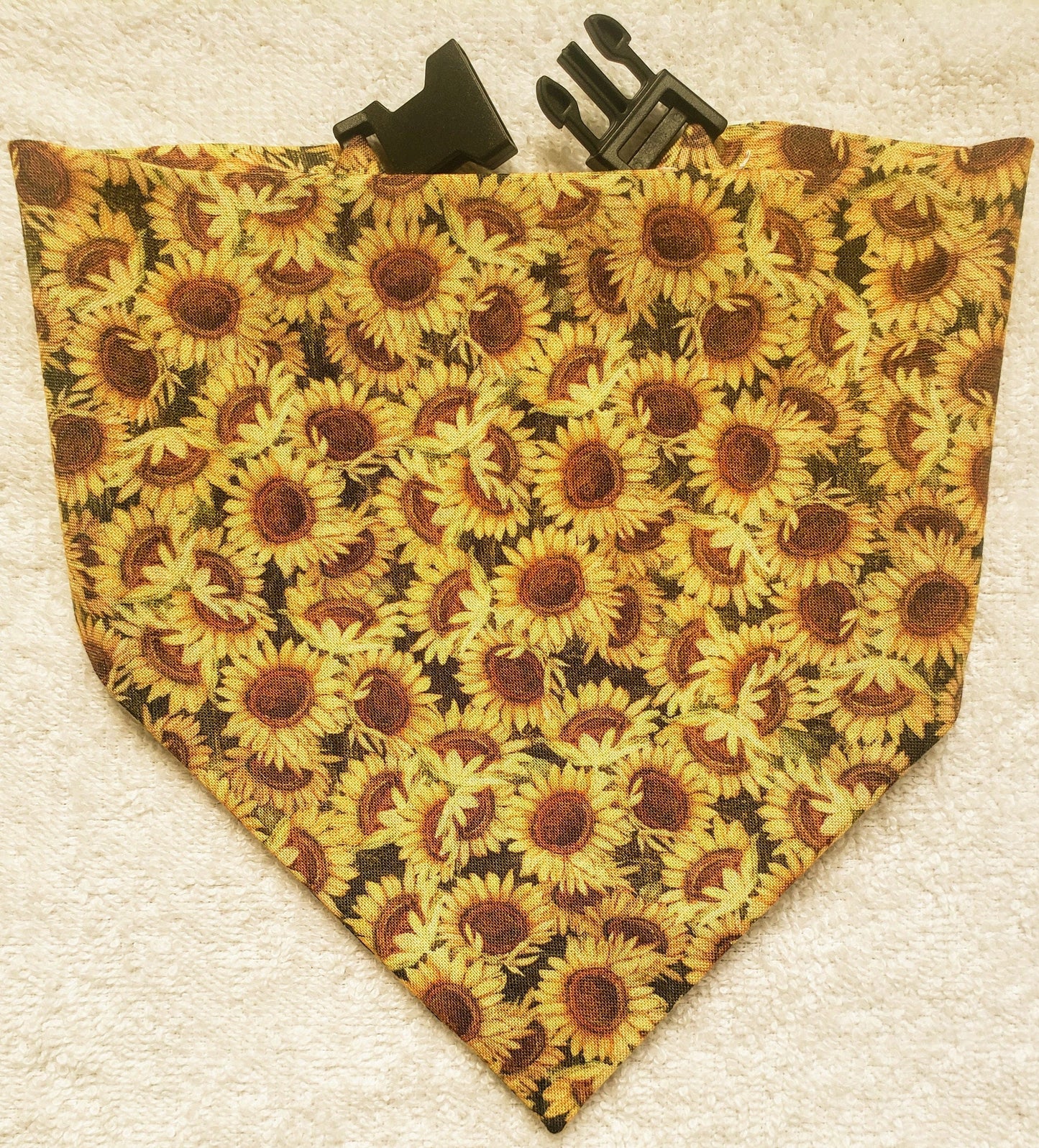 Clip on Dog Bandana With Buckle Pet Cat Bandanna Scarf Yellow Sunflowers Fall Harvest Handmade to Order