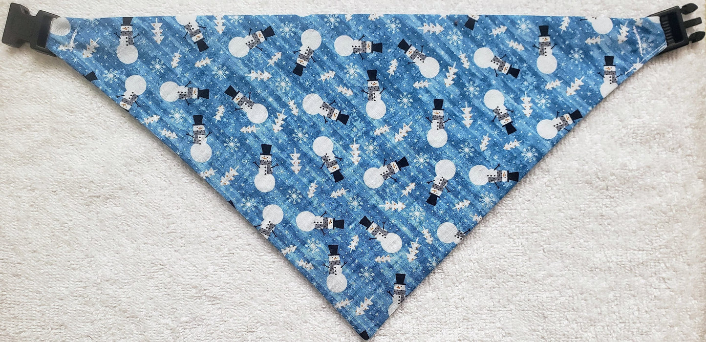 Snowman Christmas Winter Holiday Clip on Dog Bandana With Buckle Pet Cat Bandanna Handmade to Order