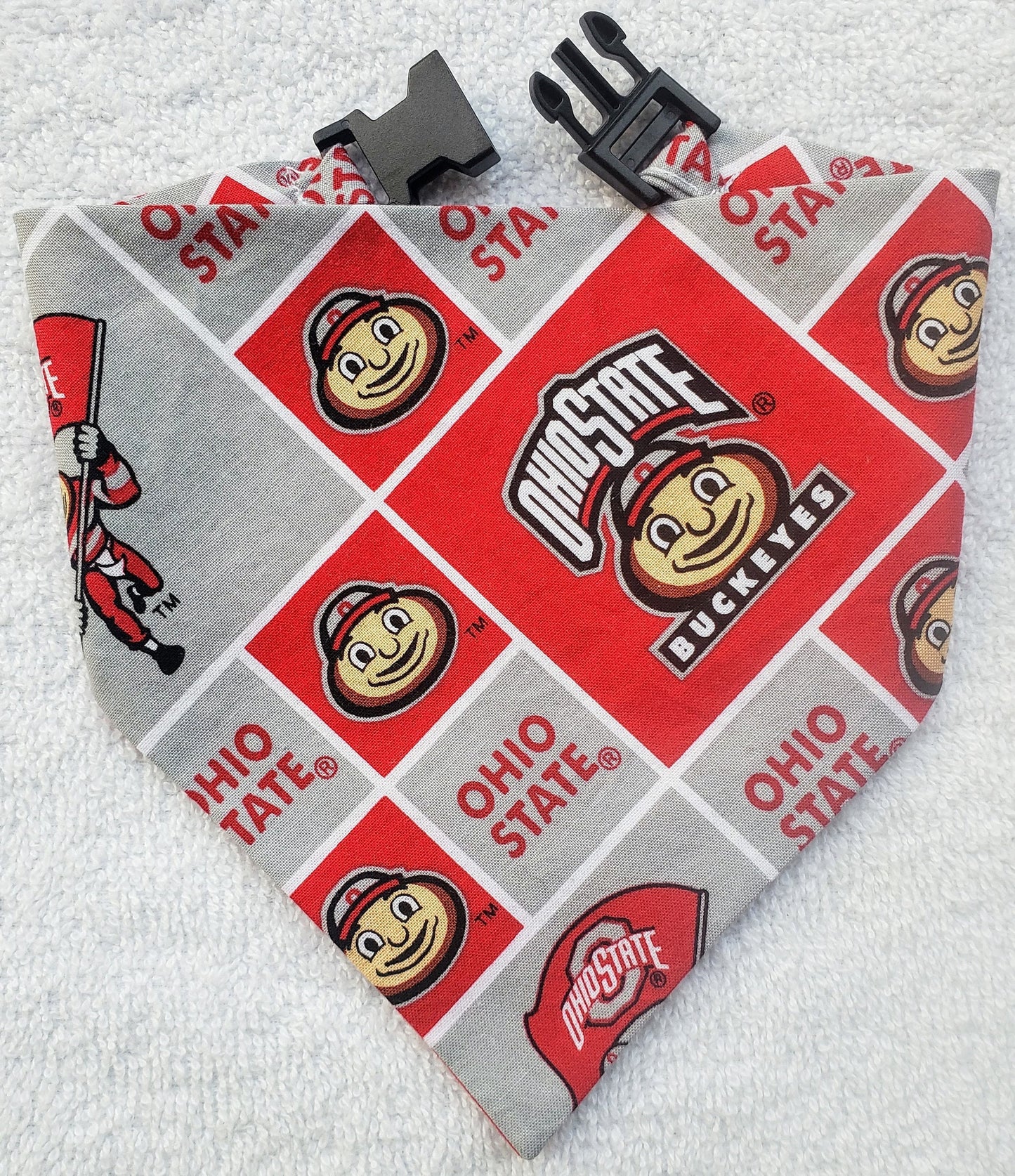 Clip on Dog Bandana With Buckle Pet Cat Bandanna Scarf Ohio State University Buckeyes ncaa osu Handmade to Order