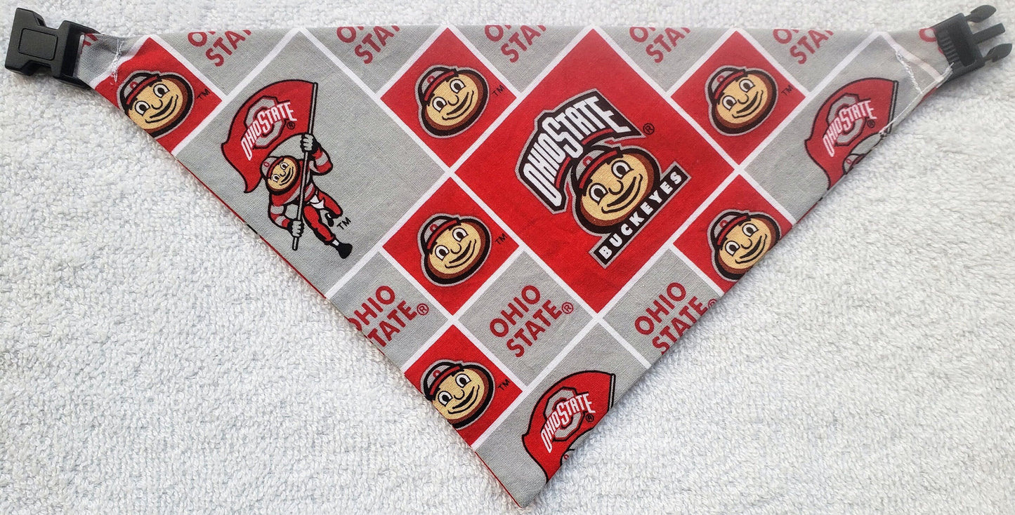 Clip on Dog Bandana With Buckle Pet Cat Bandanna Scarf Ohio State University Buckeyes ncaa osu Handmade to Order