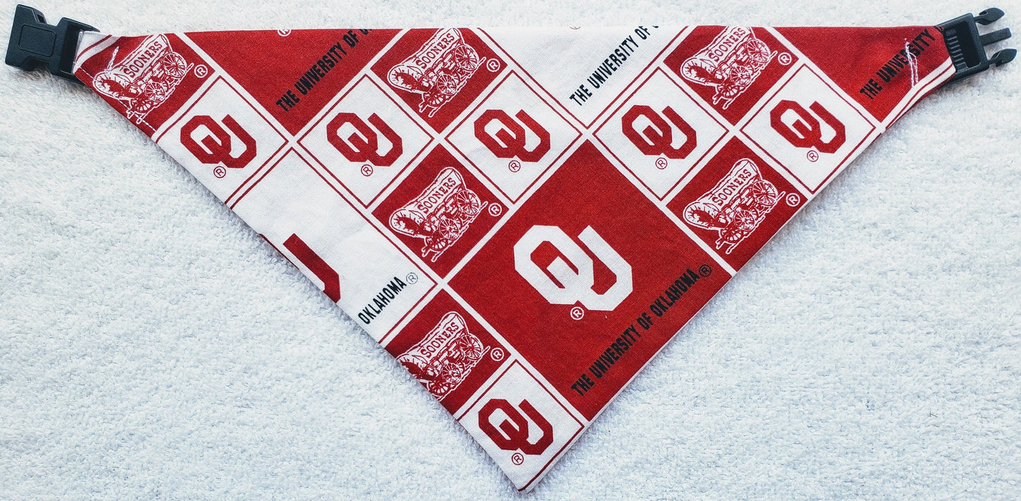 University of Oklahoma OU Sooners Clip on Dog Bandana With Buckle Pet Cat Bandanna Scarf ncaa Handmade to Order