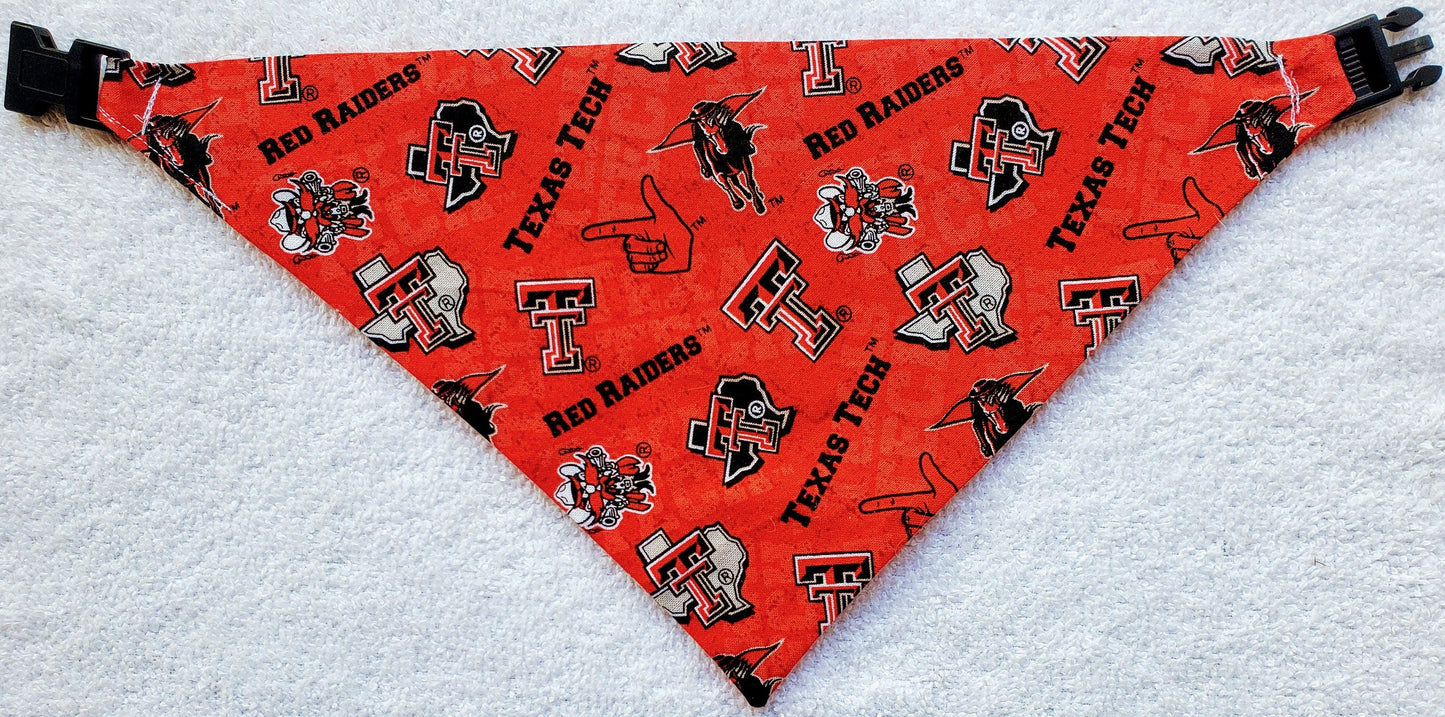 Texas Tech University Red Raiders Clip on Dog Bandana With Buckle Pet Cat Bandanna Scarf ncaa Handmade to Order