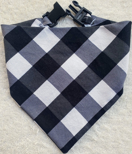 Large White Buffalo Plaid Check Clip on Dog Bandana With Buckle Pet Cat Bandanna Handmade to Order