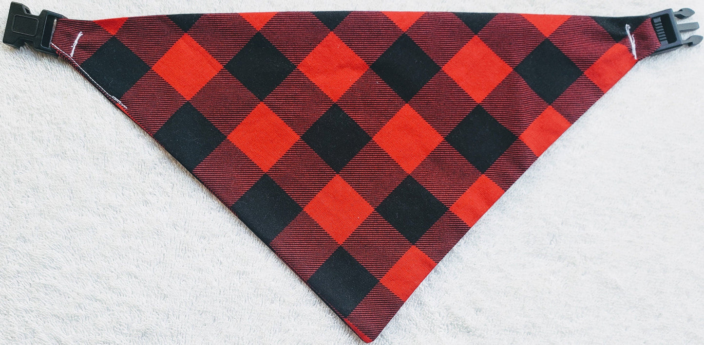 Clip on Dog Bandana With Buckle Pet Cat Bandanna Scarf Large Red Buffalo Plaid Buffalo Check Christmas Holiday Handmade to Order