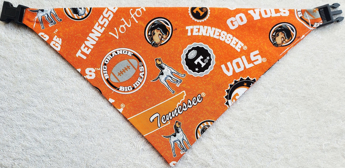 Clip on Dog Bandana With Buckle Pet Cat Bandanna Scarf University of Tennessee Volunteers VOLS ncaa ut Handmade to Order