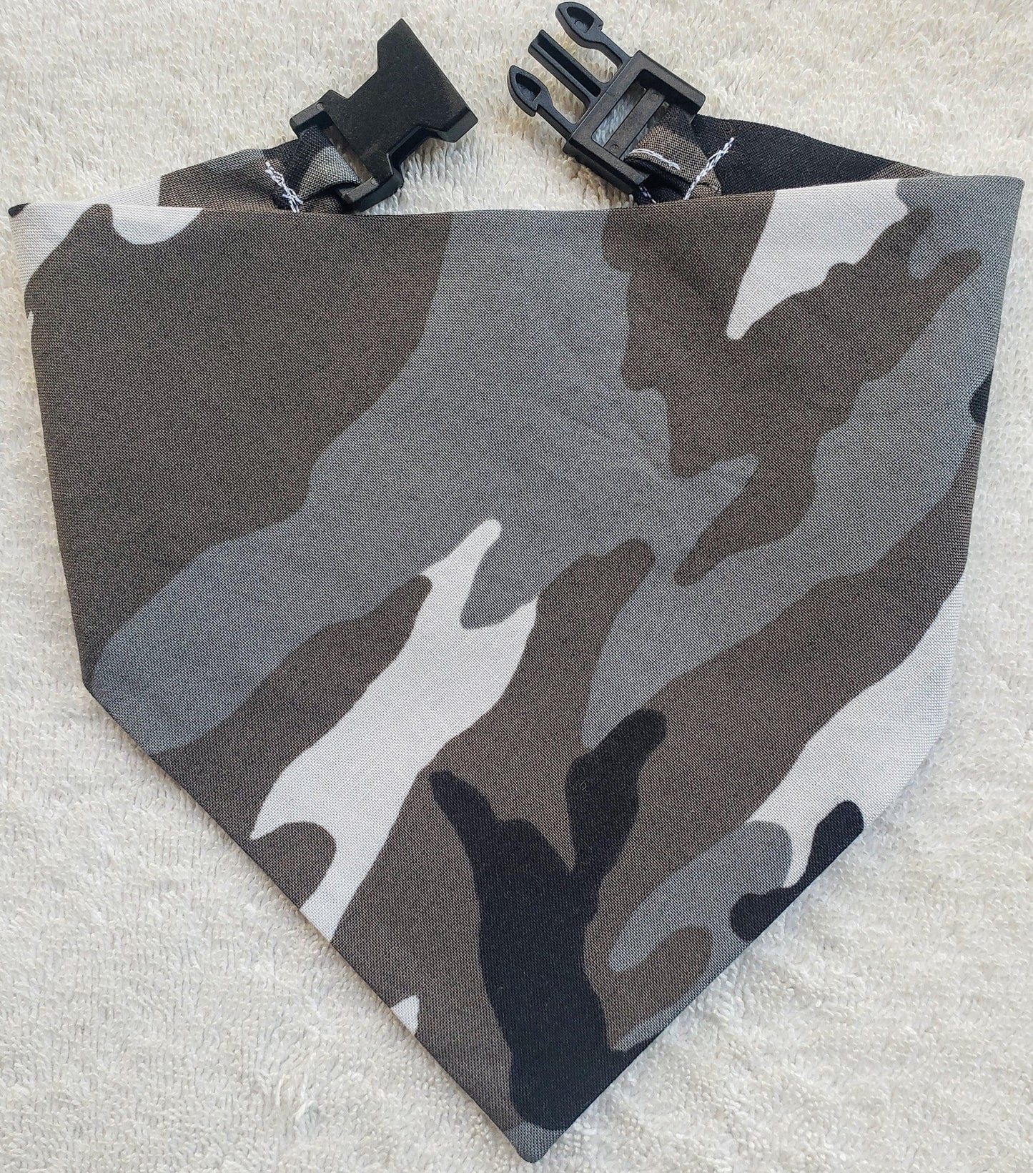 Clip on Dog Bandana With Buckle Pet Cat Bandanna Scarf Gray Arctic Camo Print Handmade to Order
