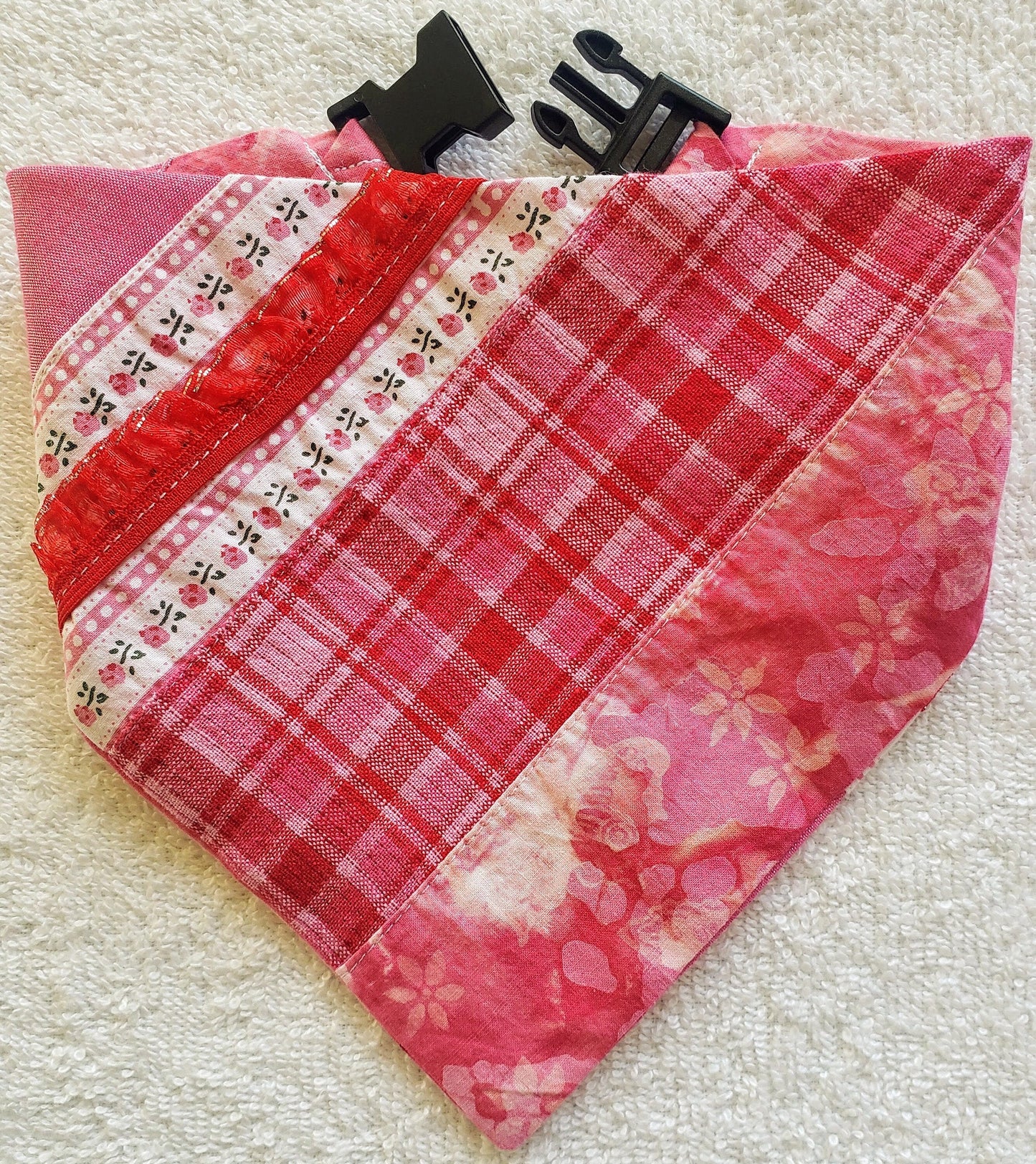 Valentines Day Stripes Love Sweetheart Clip on Dog Bandana With Buckle Pet Cat Bandanna Handmade to Order