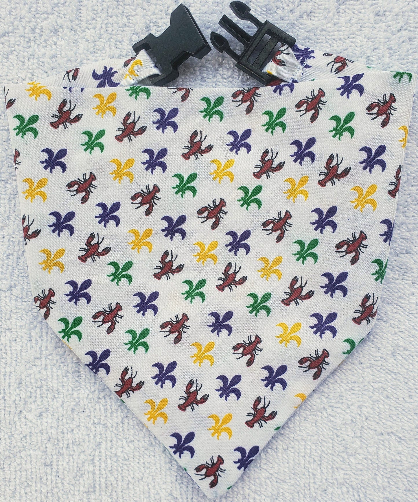 Crawfish & Fleur de lis NOLA New Orleans Mardi Gras Inspired Clip on Dog Bandana With Buckle Pet Cat Bandanna Handmade to Order