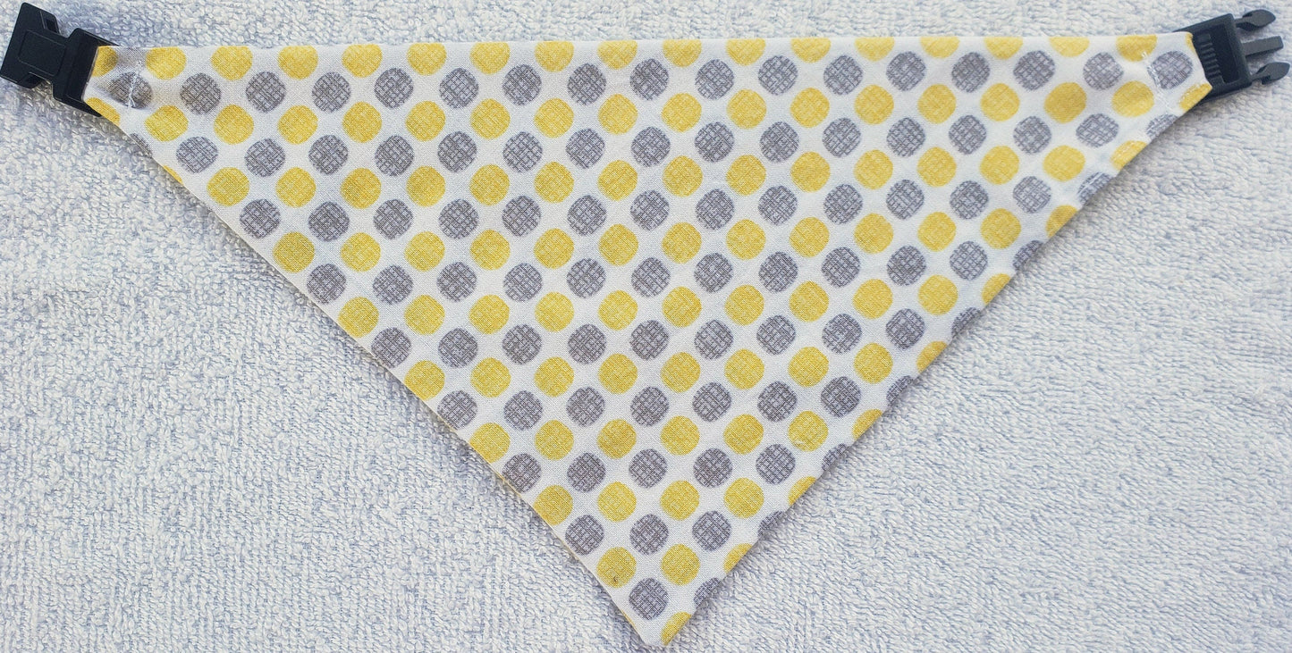 Clip on Dog Bandana With Buckle Pet Cat Bandanna Scarf Pantone COLOR of the YEAR Yellow & Gray Dots Print Handmade to Order