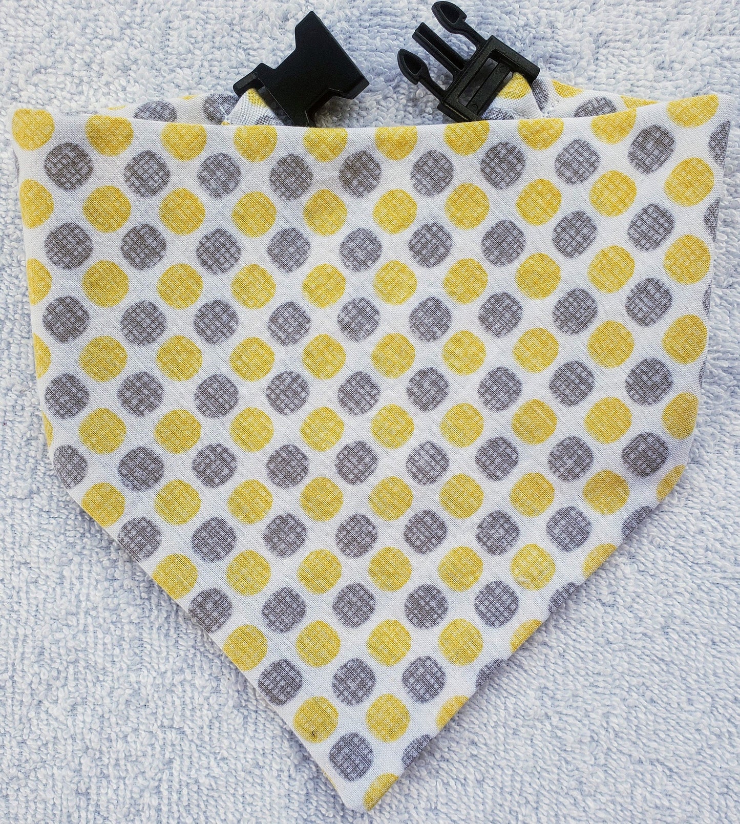 Clip on Dog Bandana With Buckle Pet Cat Bandanna Scarf Pantone COLOR of the YEAR Yellow & Gray Dots Print Handmade to Order