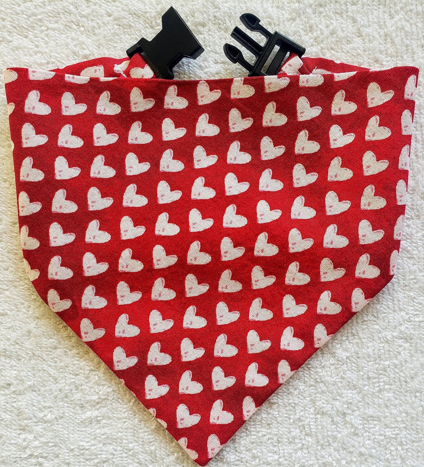 White Hearts on Red Valentines Day Sweetheart Love Clip on Dog Bandana With Buckle Pet Cat Bandanna Handmade to Order