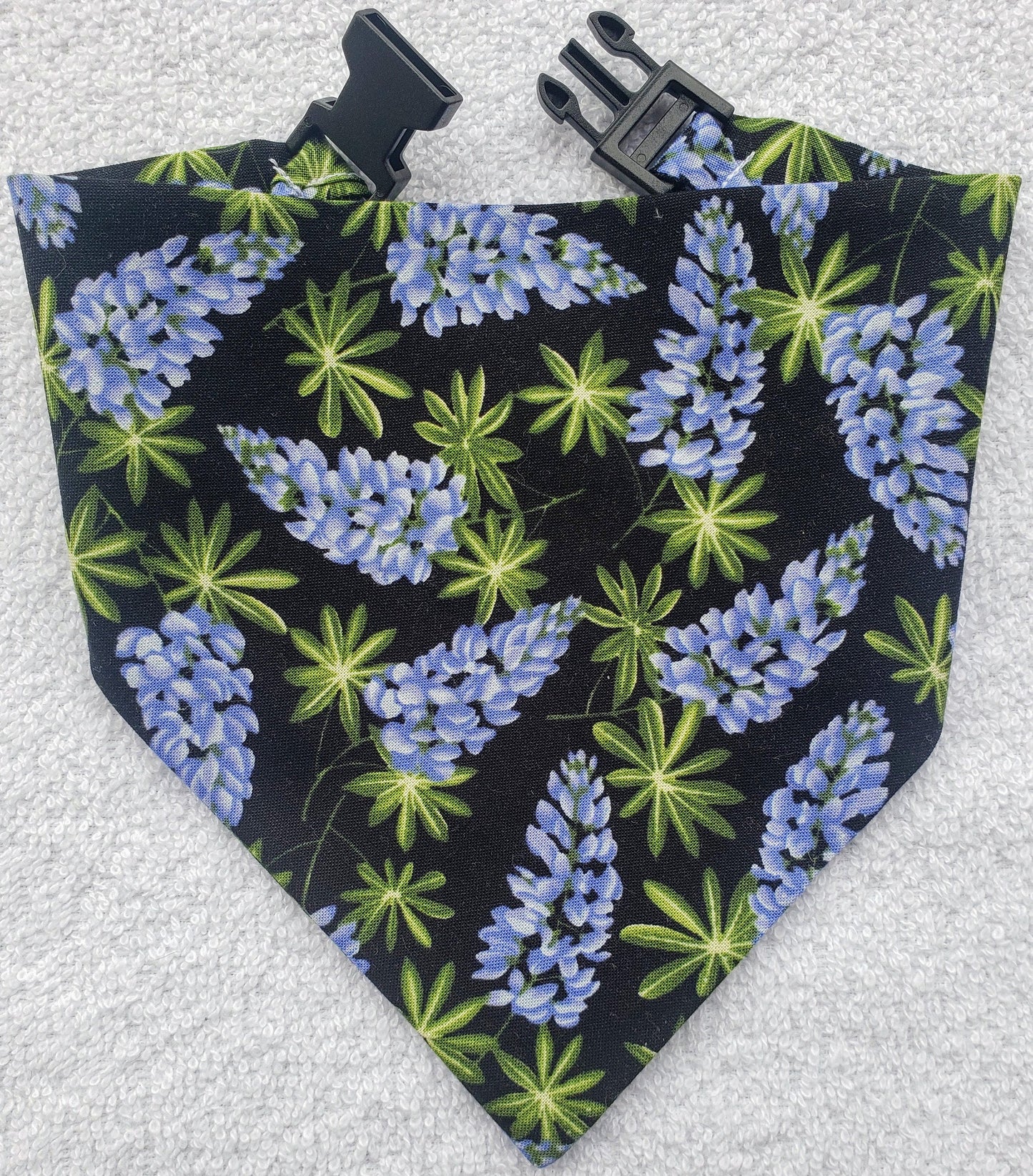 Clip on Dog Bandana With Buckle Pet Cat Bandanna Scarf TEXAS BLUEBONNETS Blue Lonestar State Pride Floral Handmade to Order