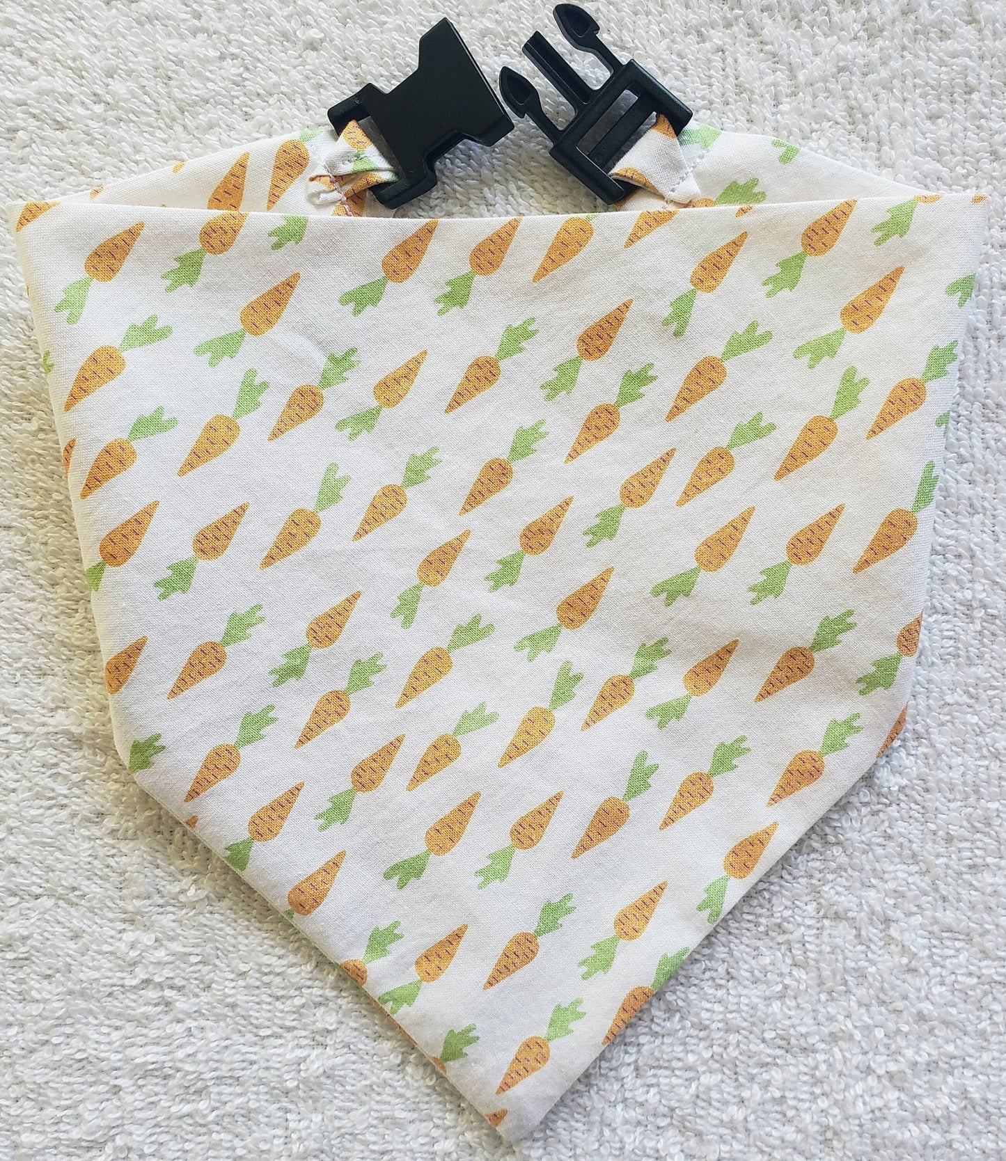 Clip on Dog Bandana With Buckle Pet Cat Bandanna Scarf Easter Bunny Carrots Print Handmade to Order