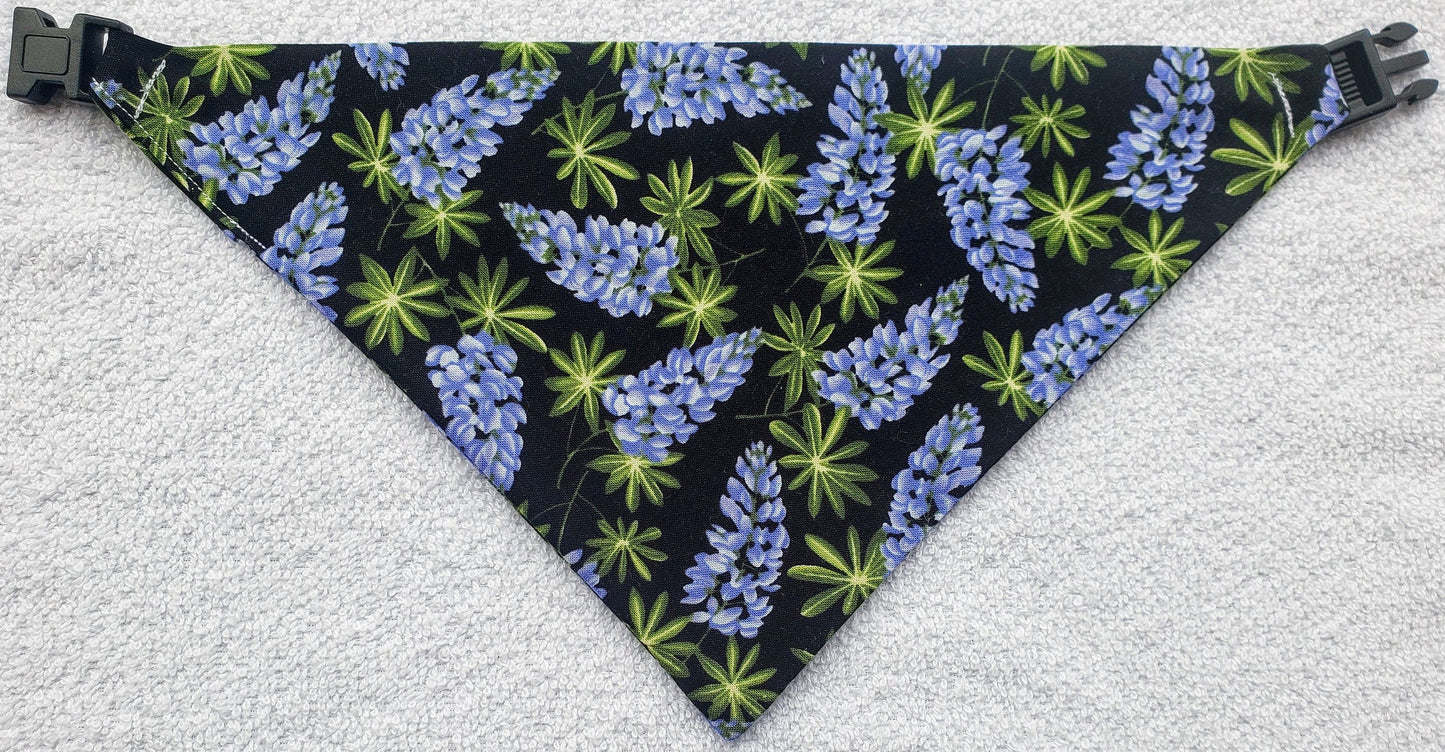 Clip on Dog Bandana With Buckle Pet Cat Bandanna Scarf TEXAS BLUEBONNETS Blue Lonestar State Pride Floral Handmade to Order