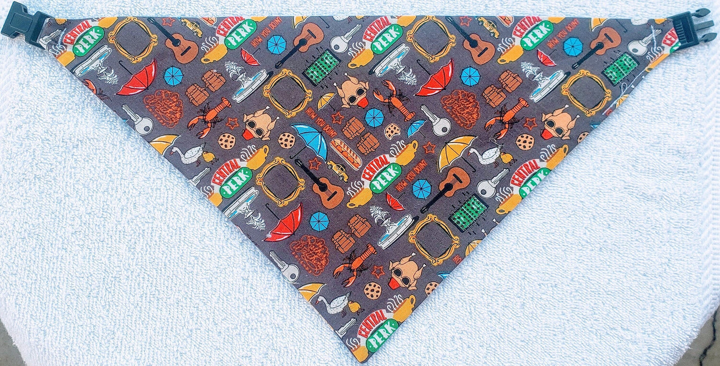 Clip on Dog Bandana With Buckle Pet Cat Bandanna Scarf FRIENDS Rachel Ross Monica Pheobe Joey Chandler Print Handmade to Order