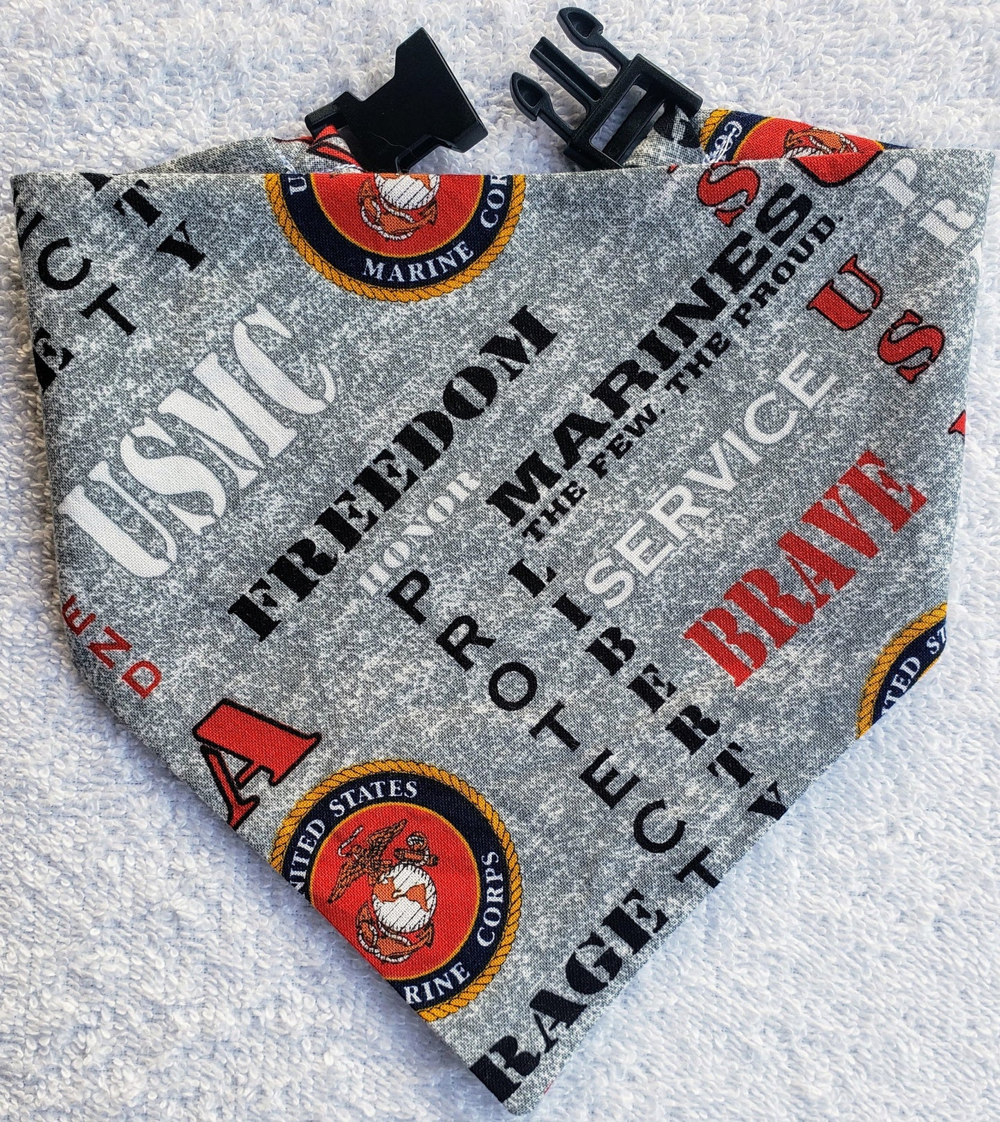 US MARINES Hero Military Inspired Patriotic Clip on Dog Bandana With Buckle Pet Cat Bandanna Handmade to Order