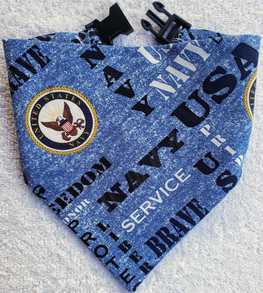 US NAVY Hero Military Inspired Patriotic Clip on Dog Bandana With Buckle Pet Cat Bandanna Handmade to Order