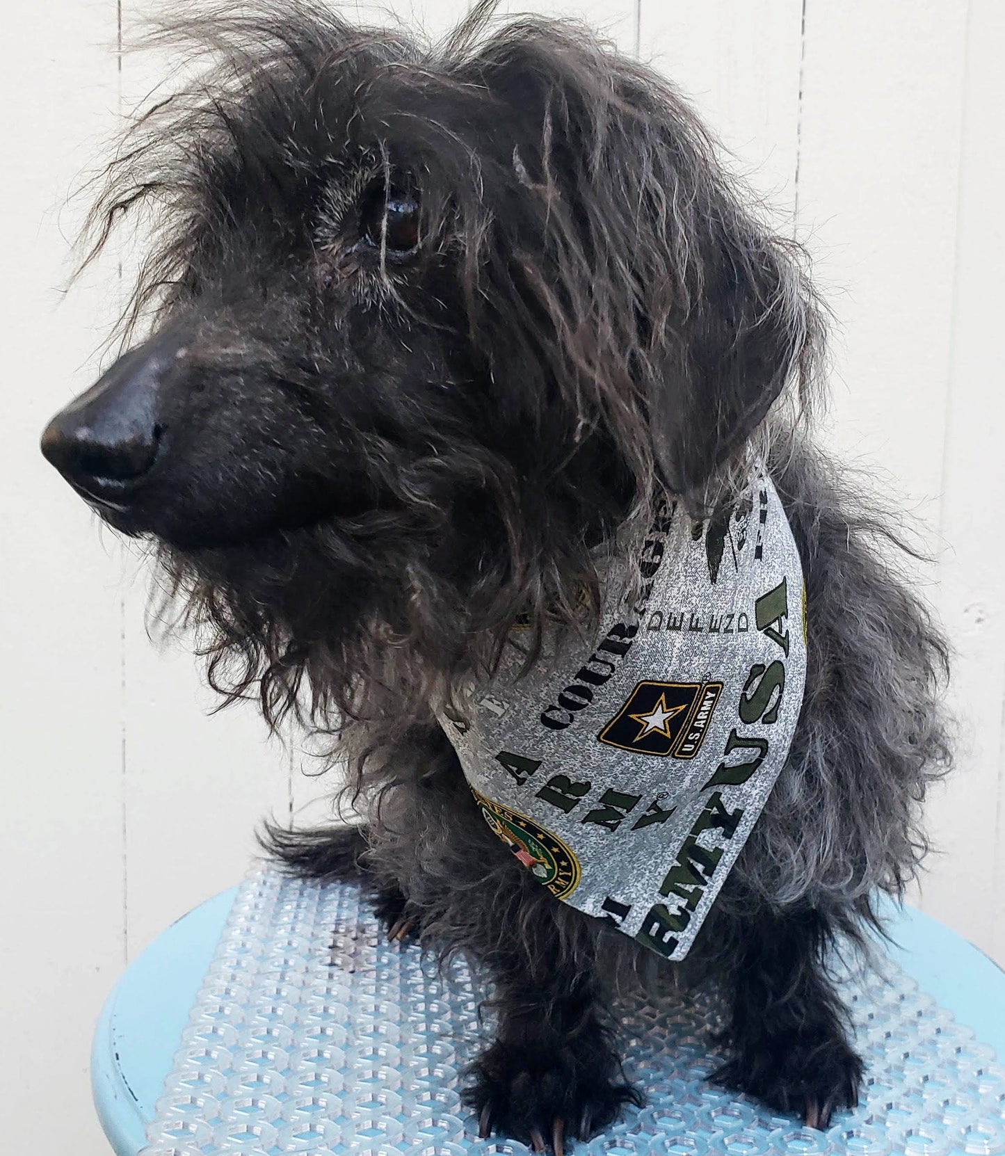 Clip on Dog Bandana With Buckle Dog Bandanna Scarf US ARMY Hero Militarhy Inspired Heather Gray Patriotic Print Handmade to Order