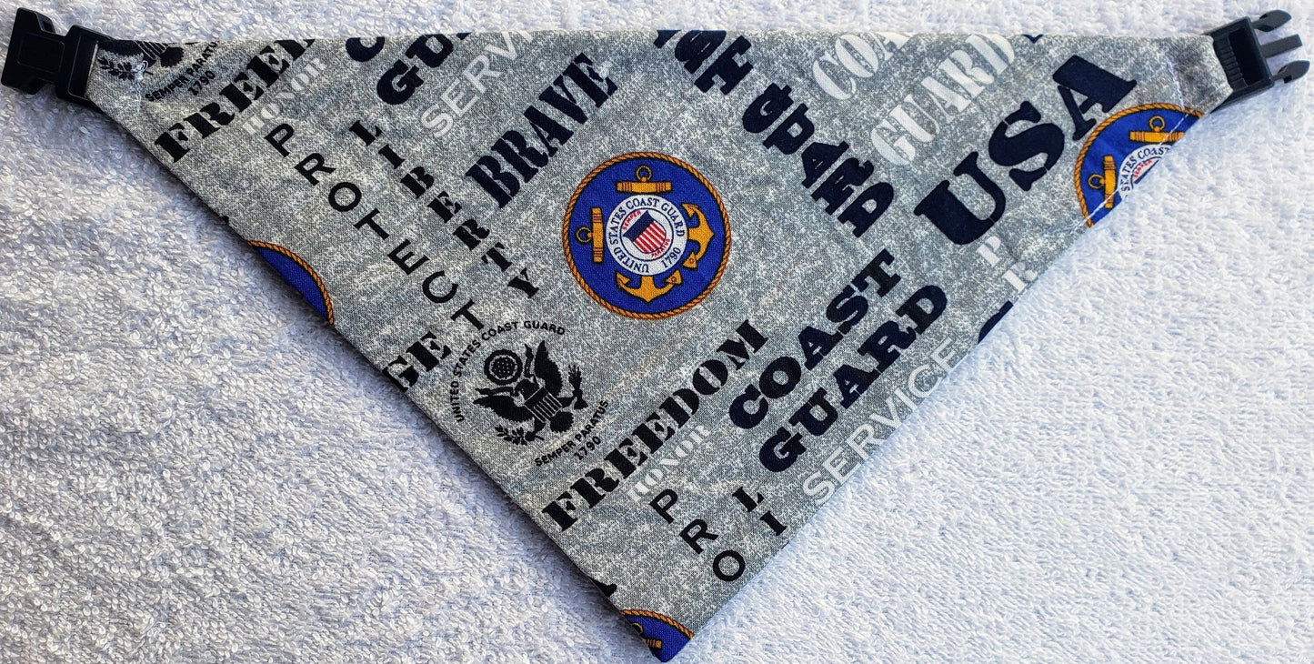 US COAST GUARD Hero Military Inspired Patriotic Clip on Dog Bandana With Buckle Pet Cat Bandanna Handmade to Order