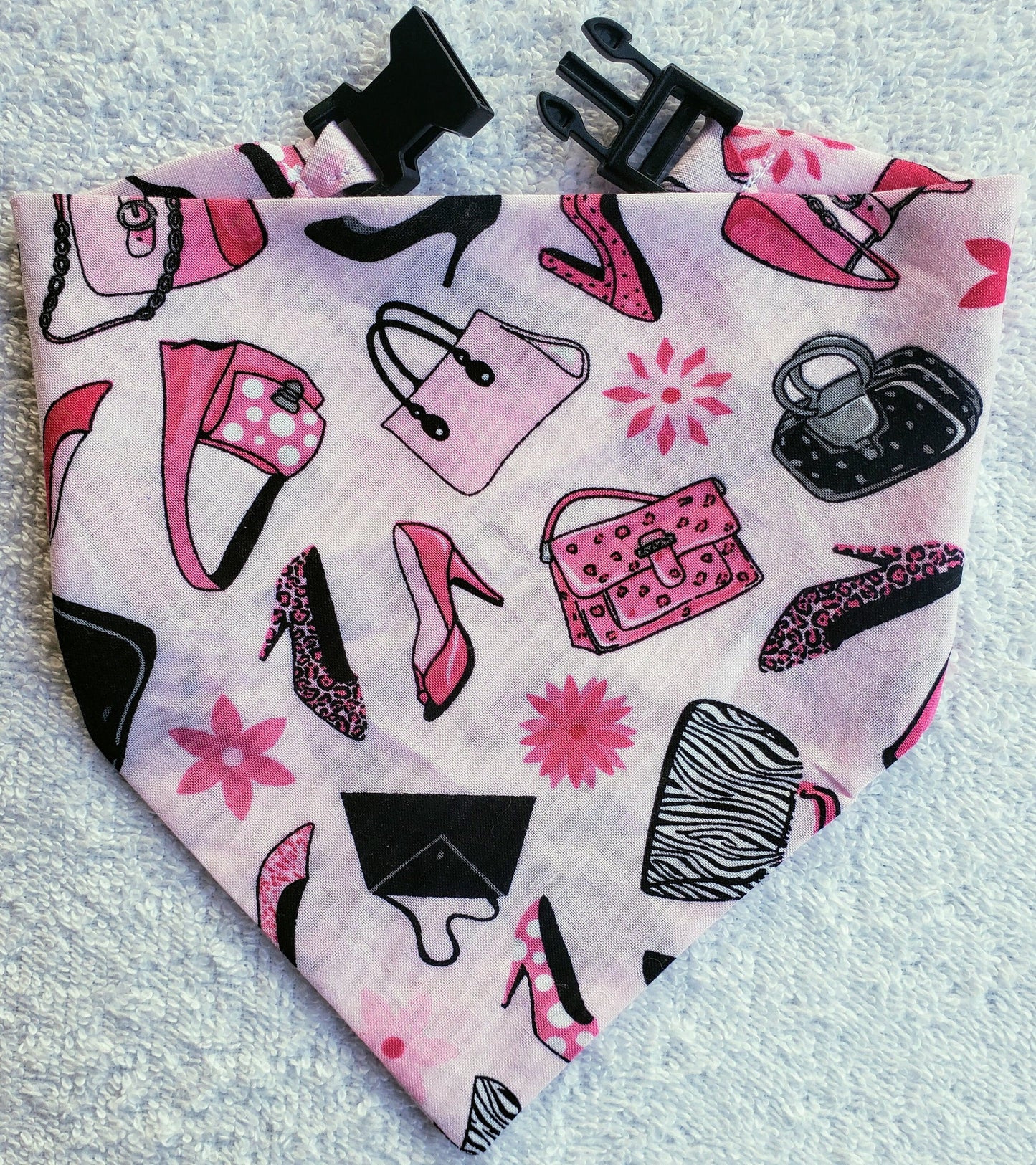 Clip on Dog Bandana With Buckle Pet Cat Bandanna Scarf Pink Purses and Shoes SHOP til YOU DROP Fun Print Handmade to Order