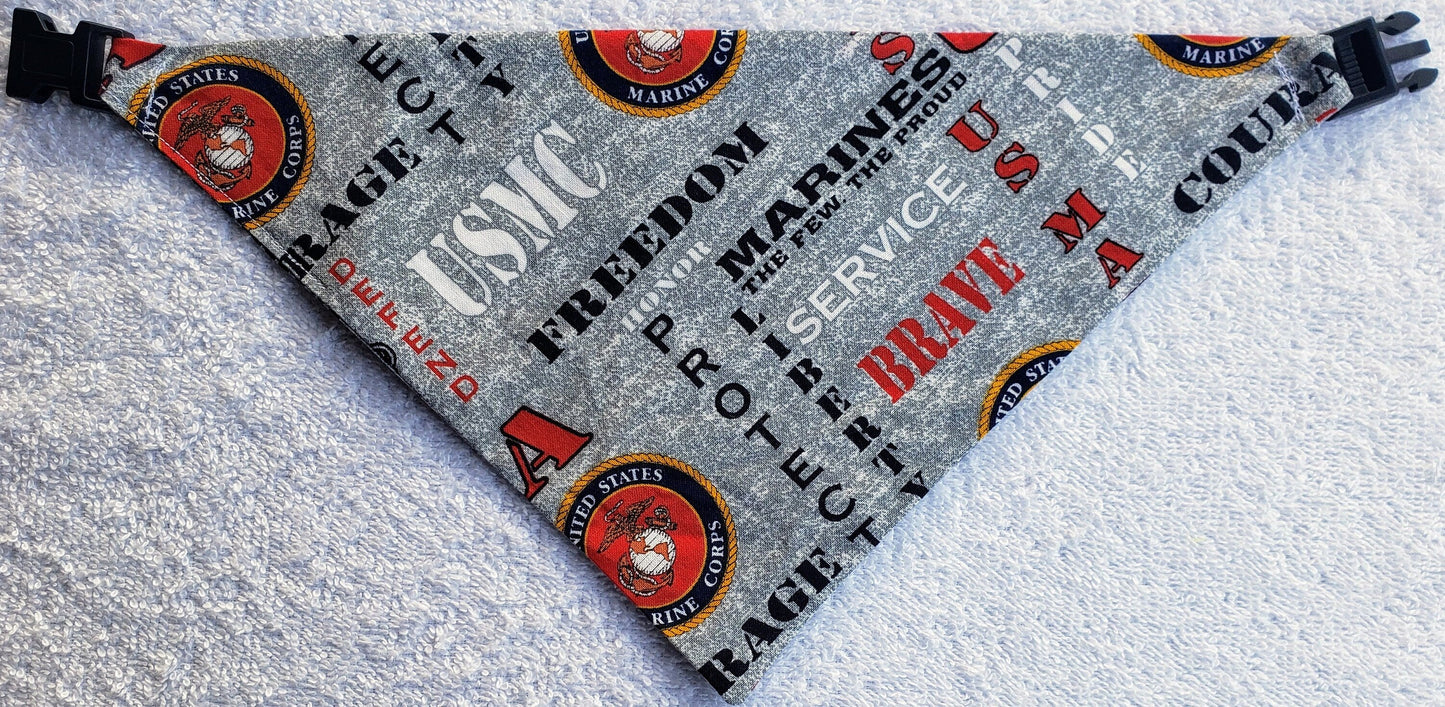 US MARINES Hero Military Inspired Patriotic Clip on Dog Bandana With Buckle Pet Cat Bandanna Handmade to Order