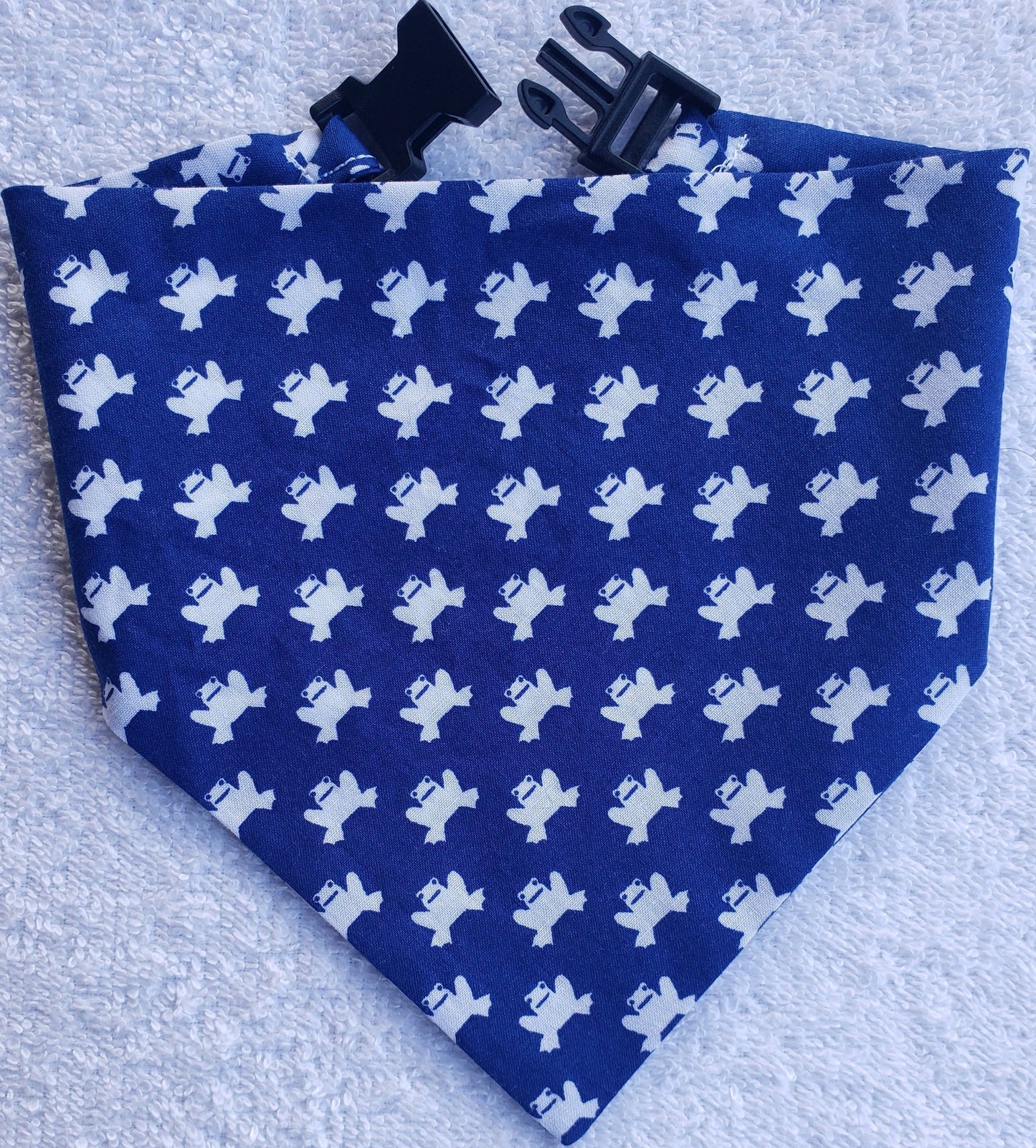 Clip on Dog Bandana With Buckle Pet Cat Bandanna Scarf Blue Small Frogs Funky Fun Preppy Trendy Print Handmade to Order