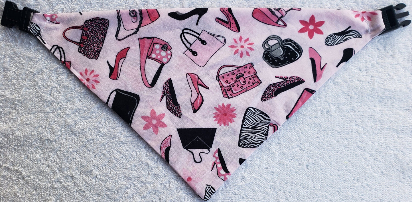 Clip on Dog Bandana With Buckle Pet Cat Bandanna Scarf Pink Purses and Shoes SHOP til YOU DROP Fun Print Handmade to Order