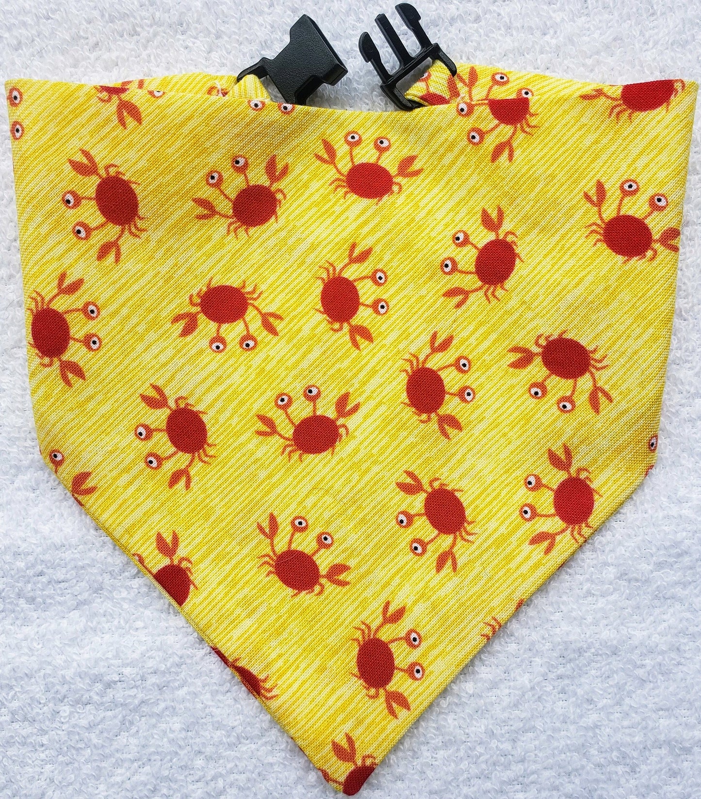 Clip on Dog Bandana With Buckle Pet Cat Bandanna Scarf Yellow Beach Red Crab Summer Print Handmade to Order
