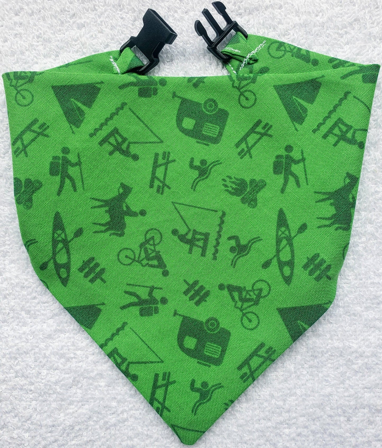 Clip on Dog Bandana With Buckle Pet Cat Bandanna Scarf Green Camping Fishing RVing Signage Print Handmade to Order