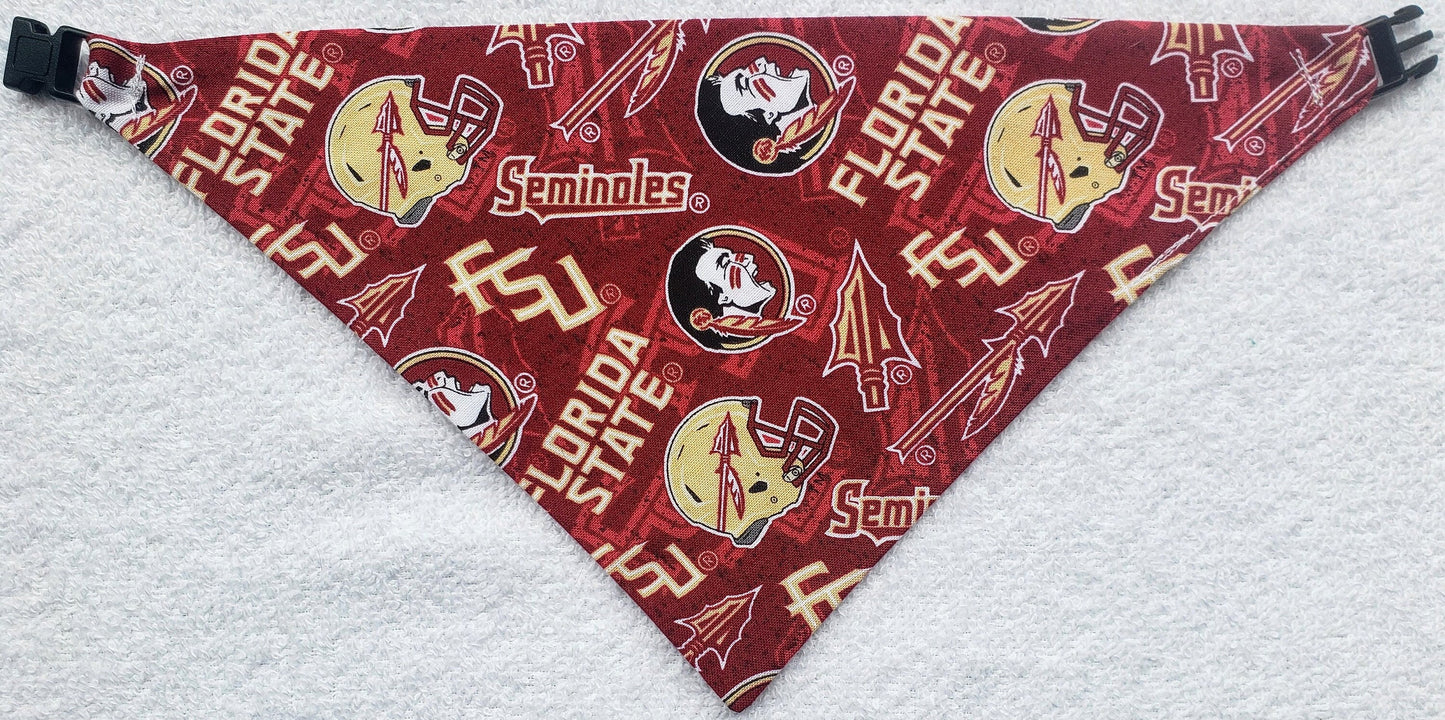 Clip on Dog Bandana With Buckle Pet Cat Bandanna Scarf Florida State University Seminoles ncaa fsu Handmade to Order