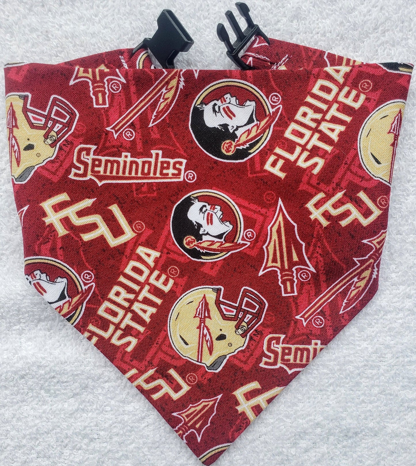 Clip on Dog Bandana With Buckle Pet Cat Bandanna Scarf Florida State University Seminoles ncaa fsu Handmade to Order