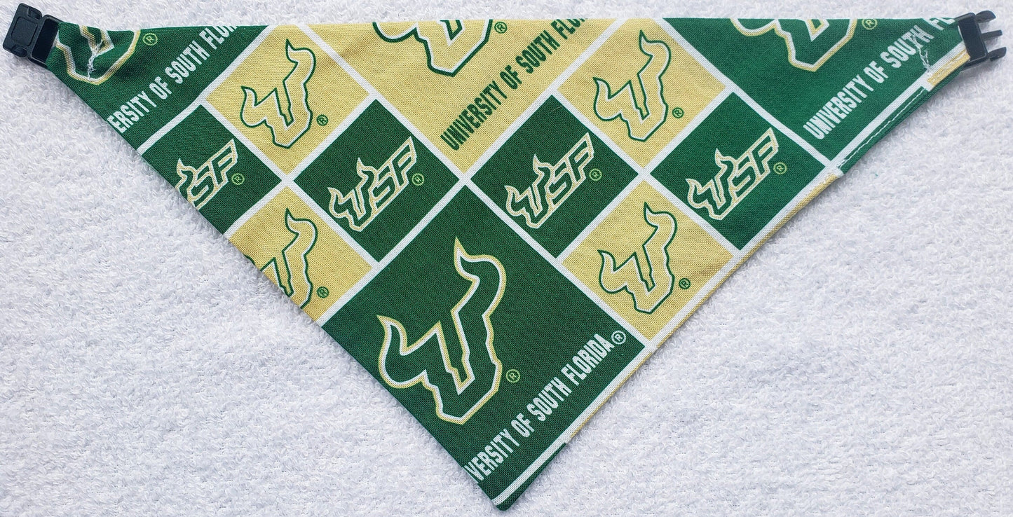 University of South Florida USF Bulls Clip on Dog Bandana With Buckle Pet Cat Bandanna Scarf ncaa Handmade to Order