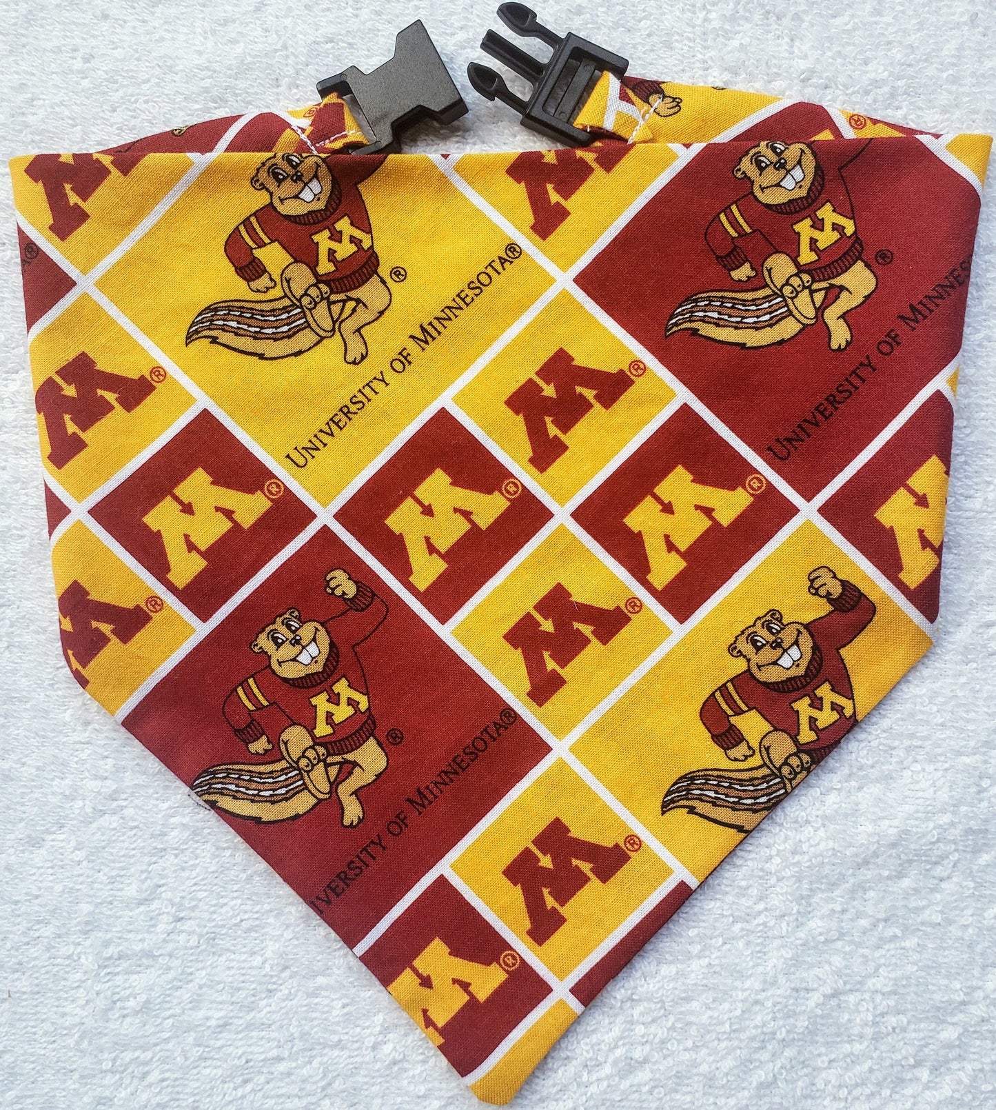 Clip on Dog Bandana With Buckle Pet Cat Bandanna Scarf University of Minnesota Golden Gophers ncaa um Handmade to Order