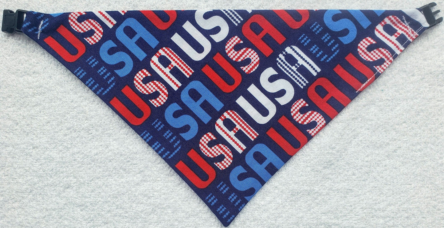 Clip on Dog Bandana With Buckle Pet Cat Bandanna Scarf Patriotic Red White Blue Team USA 2020 Olympics Handmade to Order