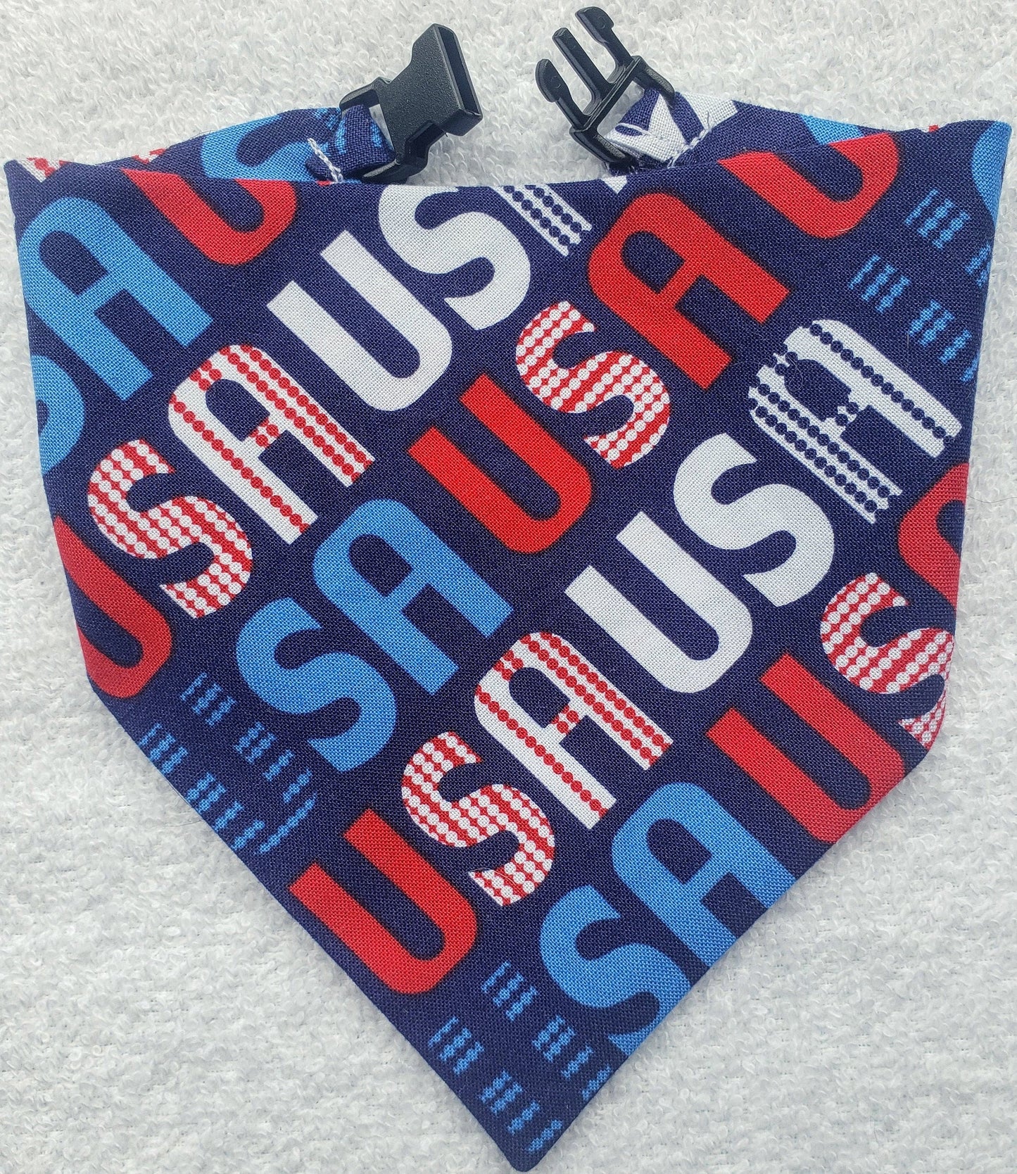 Clip on Dog Bandana With Buckle Pet Cat Bandanna Scarf Patriotic Red White Blue Team USA 2020 Olympics Handmade to Order