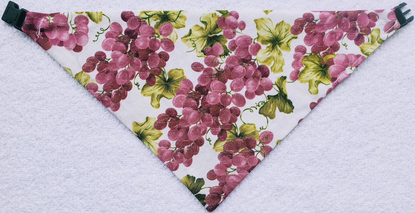 Clip on Dog Bandana With Buckle Pet Cat Bandanna Scarf Purple Grapes Grapevine Wine Time Napa Print Handmade to Order