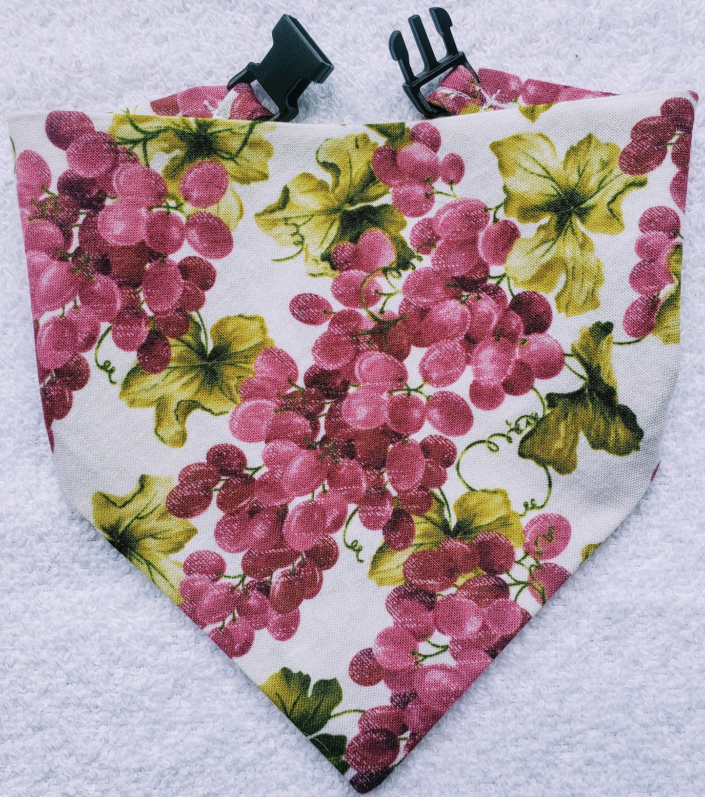 Clip on Dog Bandana With Buckle Pet Cat Bandanna Scarf Purple Grapes Grapevine Wine Time Napa Print Handmade to Order