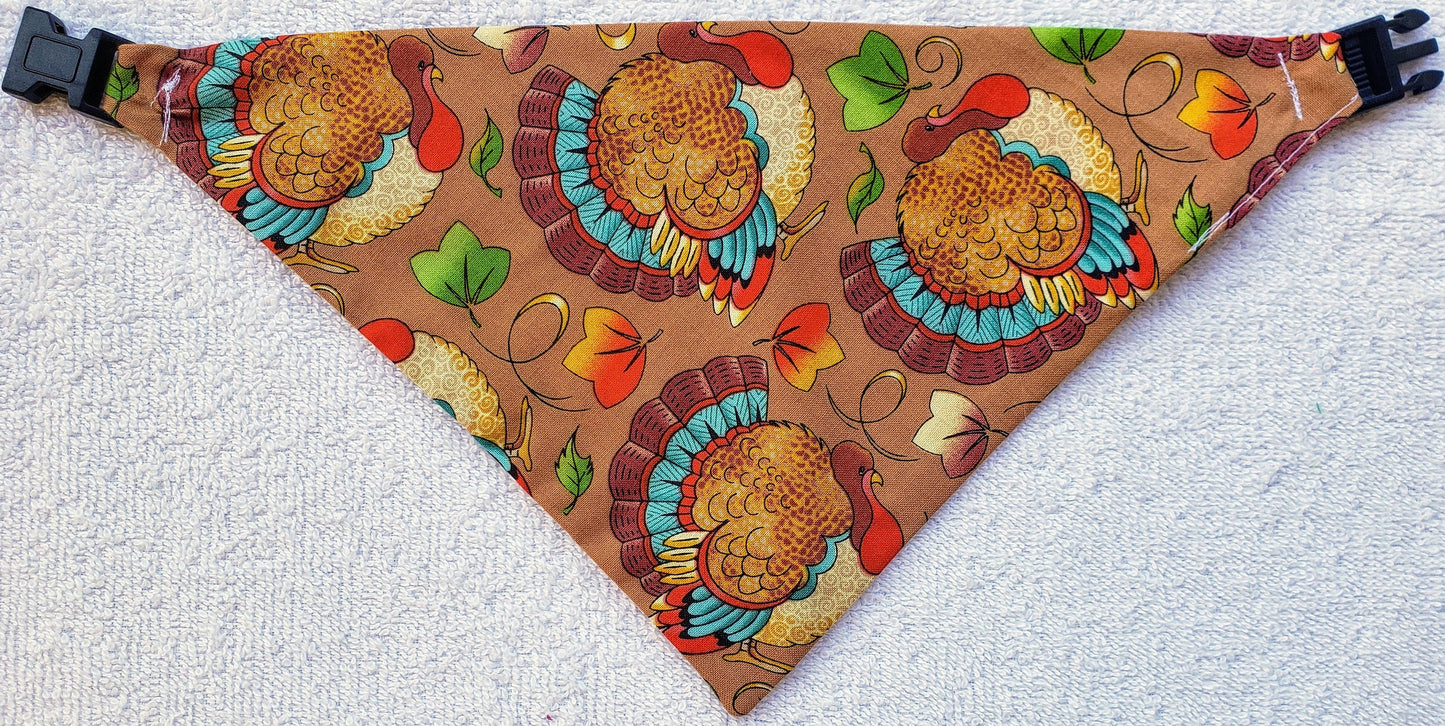 Turkeys Thanksgiving Fall Autumn Harvest Clip on Dog Bandana With Buckle Pet Cat Bandanna Handmade to Order