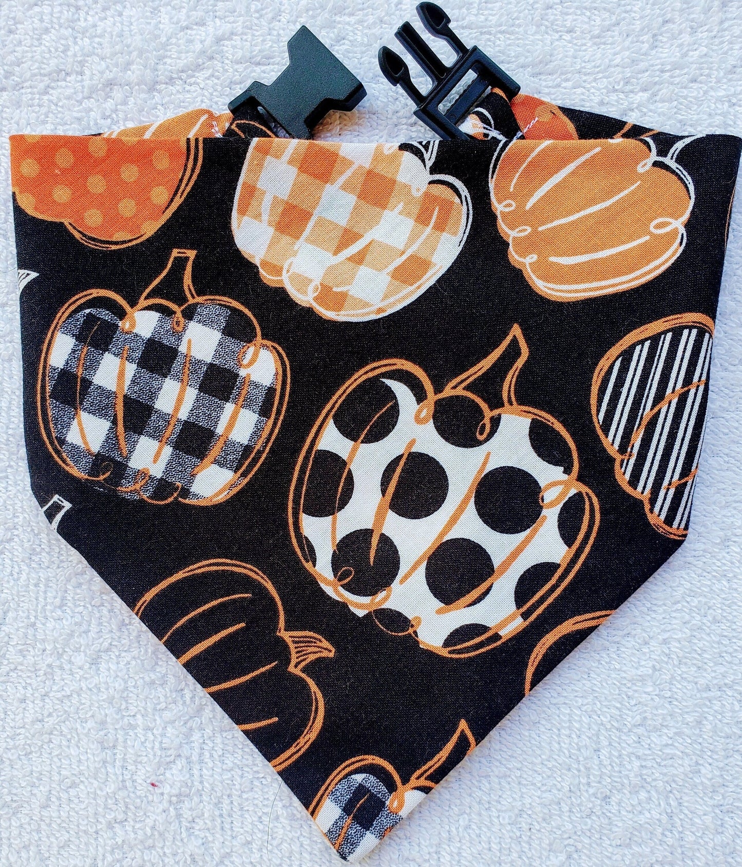 Clip on Dog Bandana With Buckle Pet Cat Bandanna Scarf Fall Black Pumpkins Sweater Weather Autumn Thanksgiving Handmade to Order