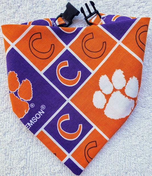 CLEMSON University Tigers Clip on Dog Bandana With Buckle Pet Cat Bandanna Scarf ncaa Handmade to Order